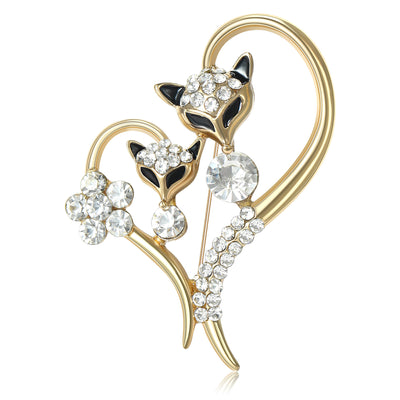 Front view of two foxes arranged inside an open heart with clear crystal accents