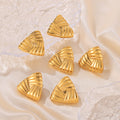 Gold Two-Tone Woven Stripe Triangle Titanium Steel Earrings view 2