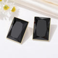 Gold Tone Faceted Rectangle Resin Stud Earrings in Seven Colors view 7