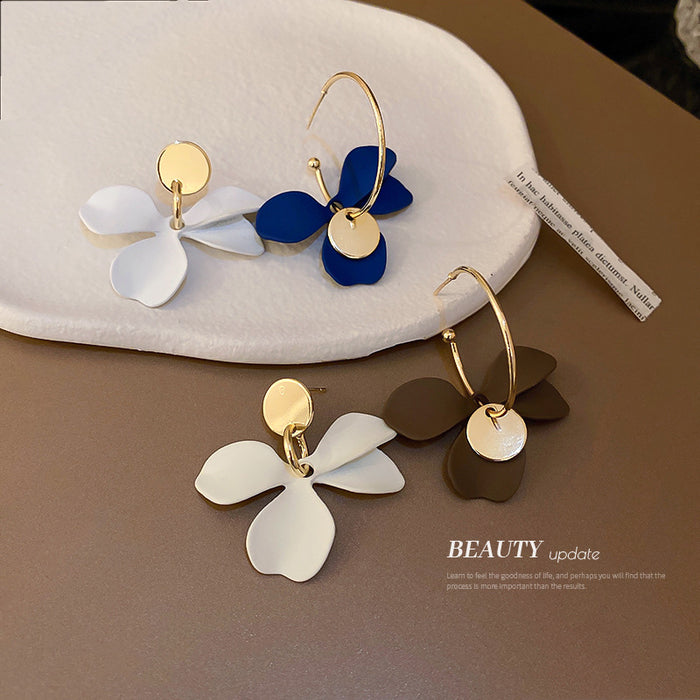 Layered Petal Drop Earrings in Brown White and Blue