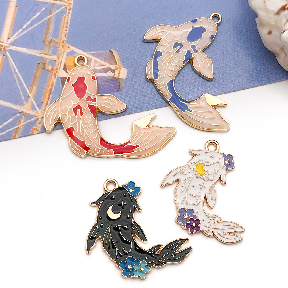 Enamel Zinc Alloy Koi Fish Charm Pendant for DIY Bracelet Necklace Keychain Jewelry