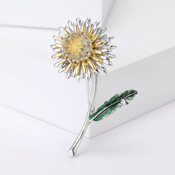 Long Stem Dandelion Brooch with Yellow and Green Enamel