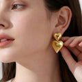 Double Heart Drop Earrings in Four Metal Tone Combinations view 2