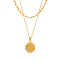 Double Layer Gold Necklace Paperclip Chain Heart Medallion Pendant view 5