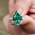 Green Pear-Shaped Solitaire Pave Ring In Polished Silver Tone view 2