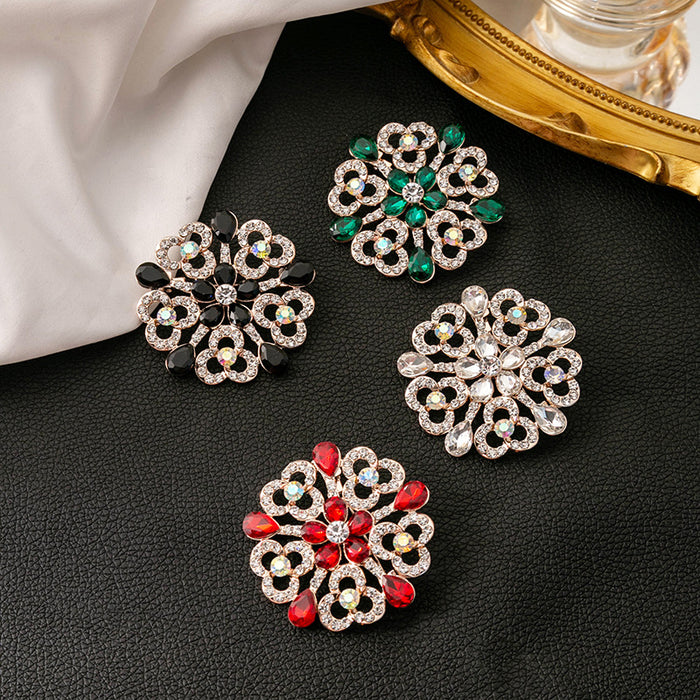 Crystal Look Floral Swirl Round Statement Brooches