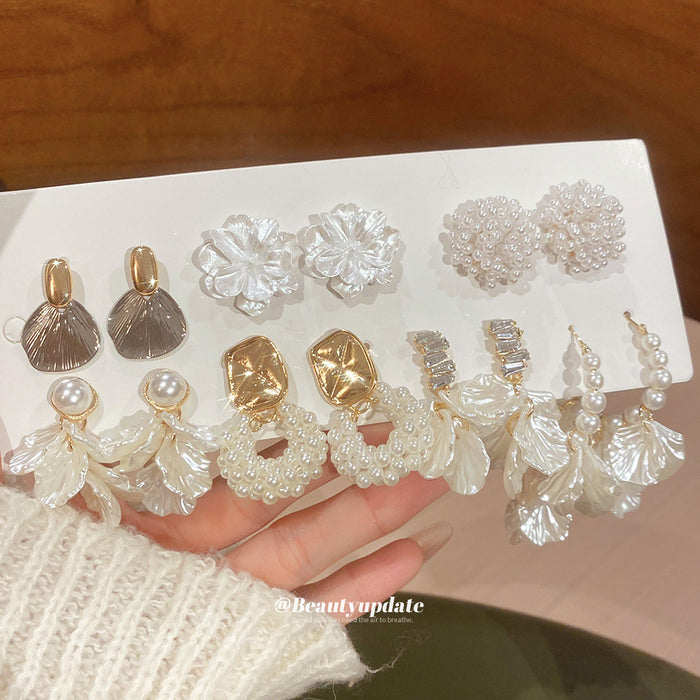 White Floral and Shell Look Stud Earring Assortment