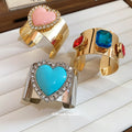 Wide Metal Open Heart Cuff Bracelets Rhinestone Gold Silver view 4