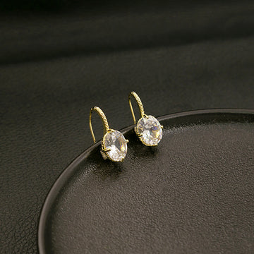 Gold Hook Clear Oval Faceted Look Small Drop Earrings
