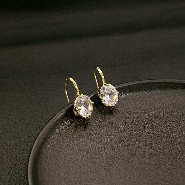 Gold Hook Clear Oval Faceted Look Small Drop Earrings