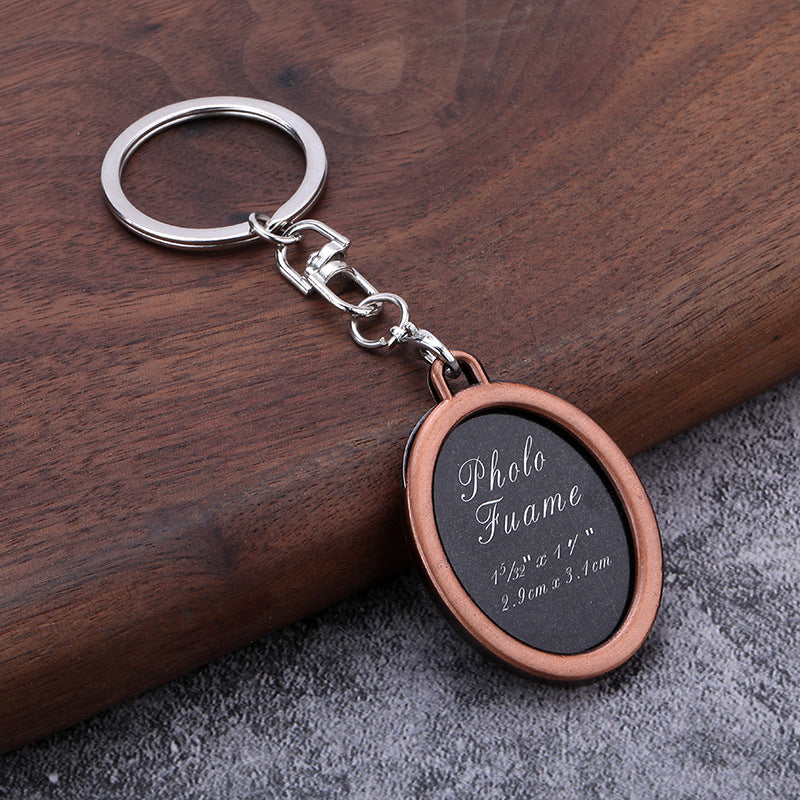 Heart and Square Photo Frame Couple Metal Keychain Keepsake Gift
