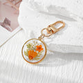Round Resin Dried Flower Keychains Gold Clasp 8 Colors view 8