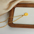 Gold Moon Star Round Coin Pendant Necklace Cable Chain view 3