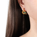 Asymmetric Heart Frame Glass Stone Earrings Gold Steel view 4