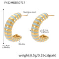Gold Steel C Shape Pearl Shell Bead Enamel Stripe Earrings view 8