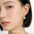 Gold Pink Enamel Floral Hoop Huggie Earrings CZ Accents view 2