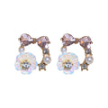 Purple Crystal Flower and Pearl Stud Earrings Fashion Jewelry view 5