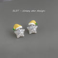 Silver Tone Clear Stone Star And Yellow Nightcap Stud Earrings view 1