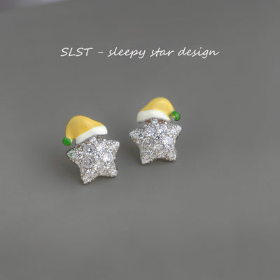 Silver-tone clear-stone-star yellow-nightcap studs in the first product display.