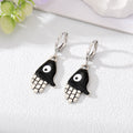 Silver Tone Colorful Enamel Hamsa Evil Eye Huggie Earrings view 6