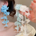 Chiffon Flower and Bead Cascade Earrings in Three Colors view 1