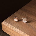 Rose Gold Tone Scalloped Frame Pink Pearlescent Stud Earrings view 6