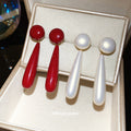 Red Long Teardrop Dangle Stud Earrings Jewelry Accessory view 2