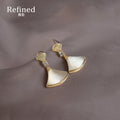 Gold Tone Clear Stone Top And Ivory Fan Drop Stud Earrings view 1