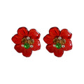 Layered Resin Flower Stud Earrings in Brown and Red view 5