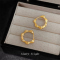 Gold Bamboo Joint Huggie Hoop Earrings Mini Crystal view 4