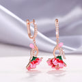 Rose Gold Pink Enamel Flower Leverback Drop Earrings view 2