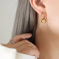 Gold Hoop Earrings Green Zircon Circle Pendant Drop view 6