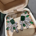 Green Mixed-Cut Geometric Burst Stud Earrings In Silver Tone view 1