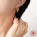 C Shape Hammered Zircon Stud Hoop Earrings Gold Steel view 4