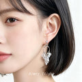 Silver-Tone Teardrop Frame White Petal Tassel Drop Earrings view 2