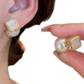 Pearl and Crystal Cube Reversible Stud Earrings with Polished Details view 5