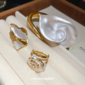 Gold White Calla Lily Cuff Bracelet and Flower Rings
