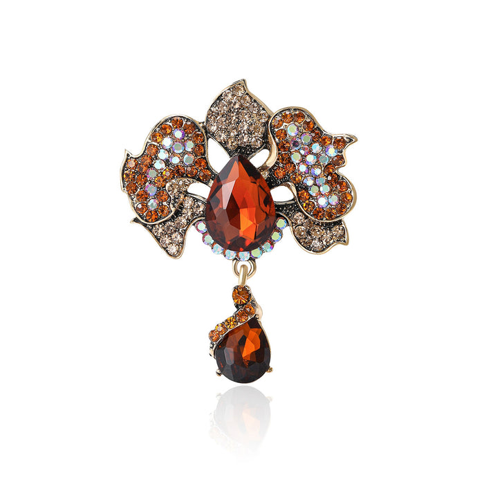 Rhinestone Leaf Brooch Teardrop Crystal Dangle Four Colors
