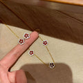 Red And White Flower Station Necklace With Gold Tone Chain view 3
