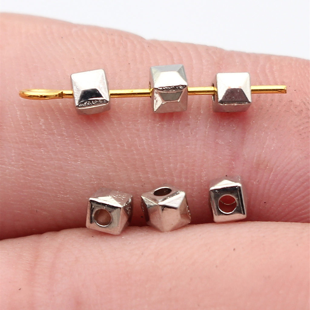 3.4x3.1x3.1mm 0.16g White K Tone Zinc Alloy Geometric Faceted Small Hole Spacer Beads for DIY Jewelry Making