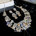 Silver Crystal Teardrop Oval Necklace Drop Earrings Set view 3
