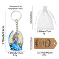 Blue Praying Angel Golden Wings Printed Wood Keychain Ring view 2