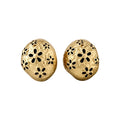 Gold Tone Oval Stud Earrings With Black Floral Cutouts view 5