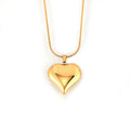 Gold Polished Puffy Heart Pendant Necklace Snake Chain view 5