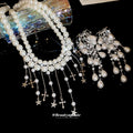 Faux Pearl Cross Star Tassel Necklace And Earring Set view 2