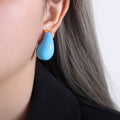 Glossy Teardrop Stud Earrings in Green Burgundy and Blue view 9