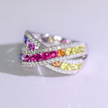 Multicolor Crisscross Wide Band Ring In Polished Silver Tone view 3