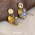 Yellow Mosaic Heart Stud Earrings Decorative Jewelry Design view 3