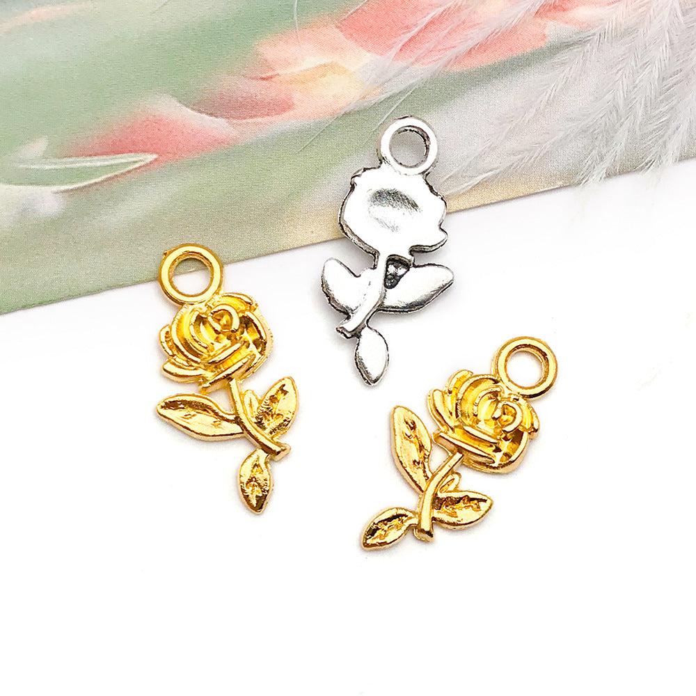 Vintage Zinc Alloy Rose Flower Charm Pendant for DIY Bracelet Necklace Jewelry Making