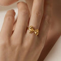 Gold Bow Open Adjustable Ring Stainless Steel Size 7 view 1